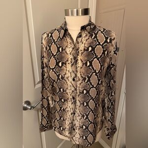 THE KOOPLES Silk Snakeskin Print Button-Up Blouse